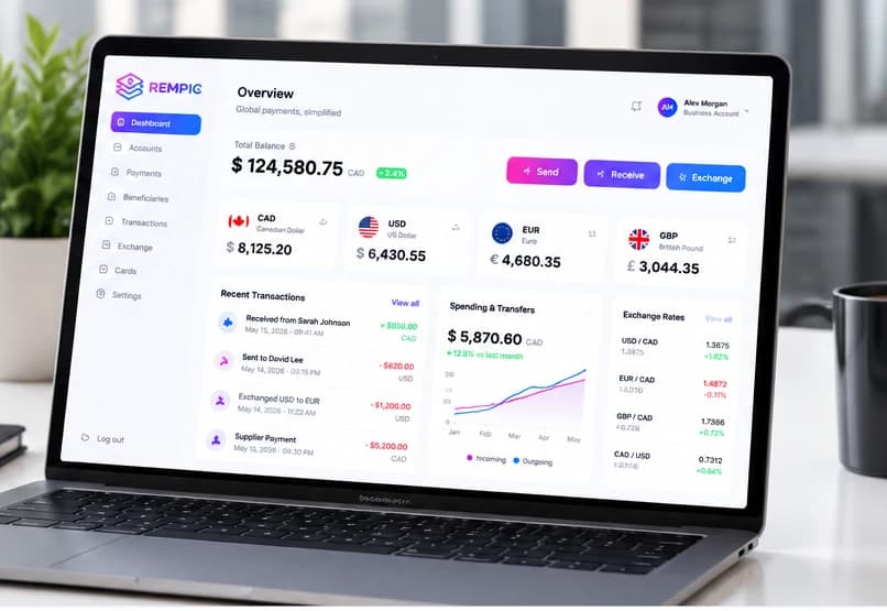 REMPIC payment platform shown on a laptop, illustrative interface
