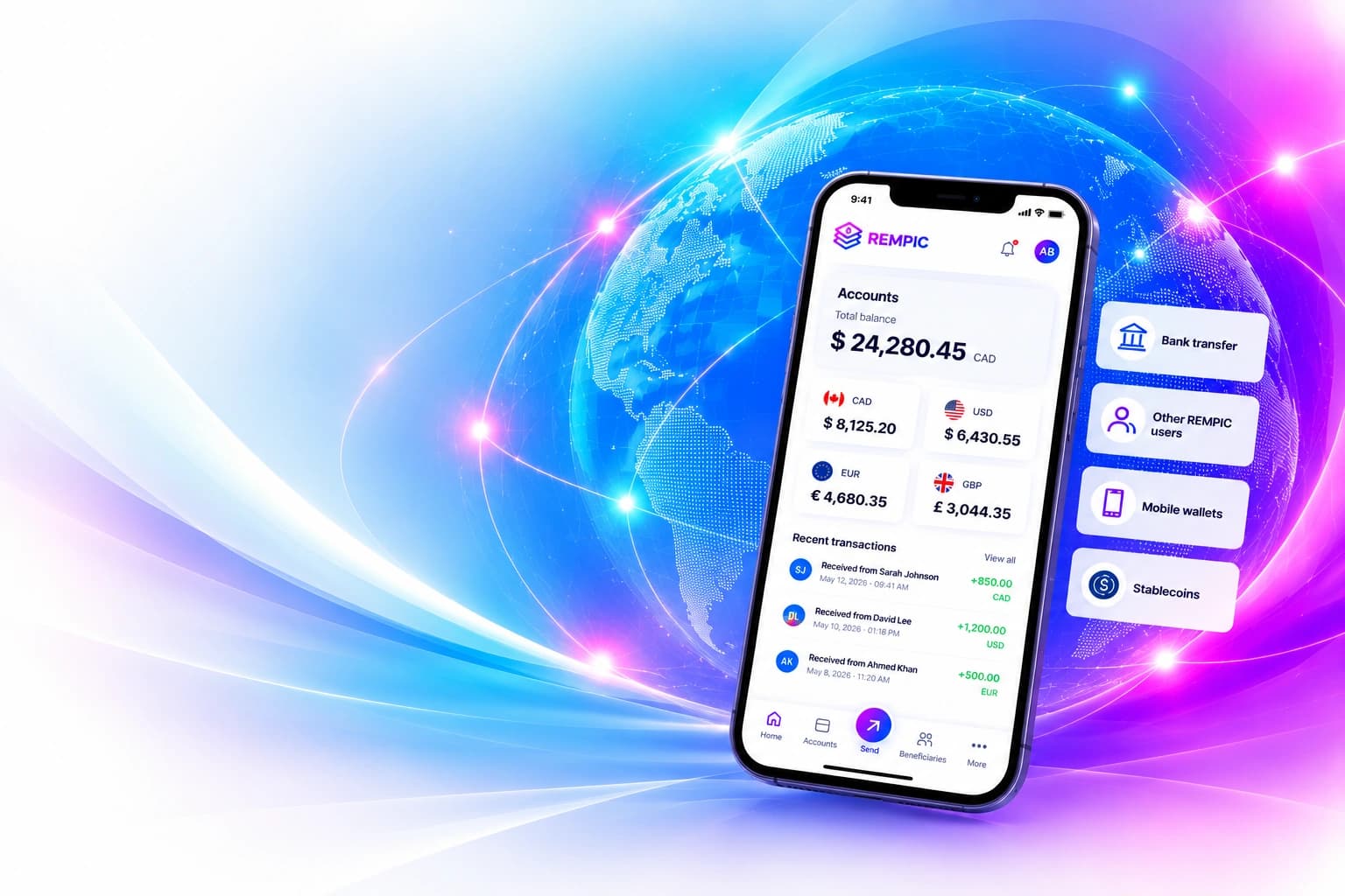Approved REMPIC receive-money application mockup